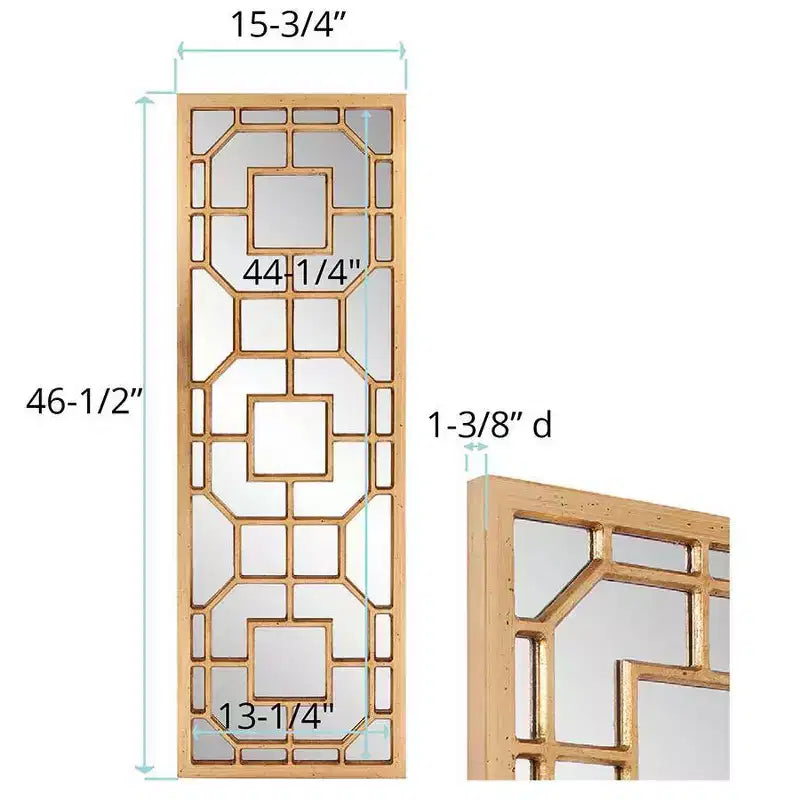 Miroir mural rectangulaire, cadre or antique, 118 cm H x 40 cm L, MDF, aucun assemblage requis