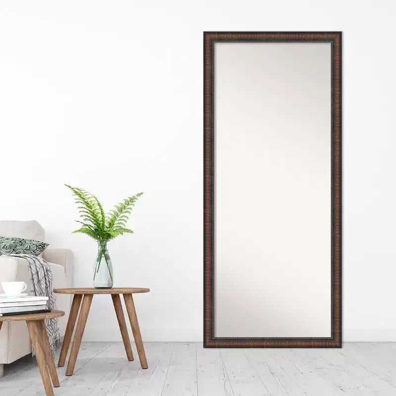 Miroir pleine longueur 28"x64" à poser, cadre rustique marron, option de fixation murale
