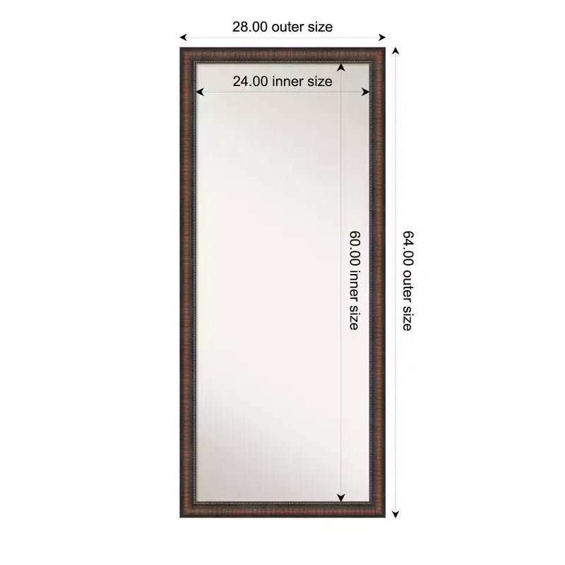 Miroir pleine longueur 28"x64" à poser, cadre rustique marron, option de fixation murale