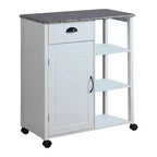 Chariot de rangement de cuisine, plateau en vinyle marbré, 1 tiroir, 3 étagères, blanc, roulettes