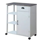 Chariot de rangement de cuisine, plateau en vinyle marbré, 1 tiroir, 3 étagères, blanc, roulettes