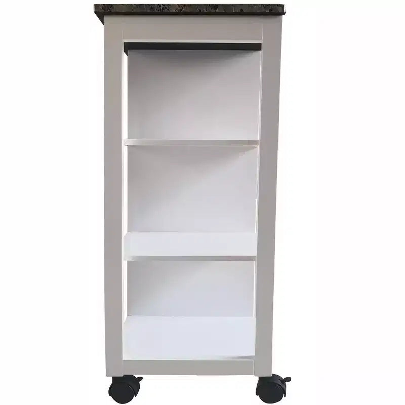 Chariot de rangement de cuisine, plateau en vinyle marbré, 1 tiroir, 3 étagères, blanc, roulettes