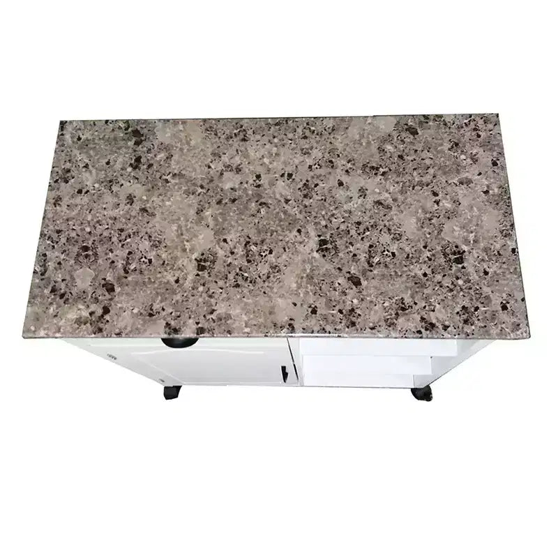 Chariot de rangement de cuisine, plateau en vinyle marbré, 1 tiroir, 3 étagères, blanc, roulettes
