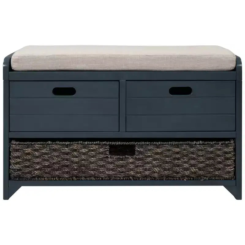 Banc de rangement avec 2 tiroirs et panier amovible, Bois d'acacia, 81 cm (l) x 51 cm (H)
