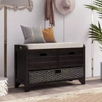 Banc de rangement avec 2 tiroirs et panier amovible, Bois d'acacia, 81 cm (l) x 51 cm (H)