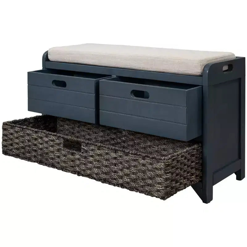 Banc de rangement avec 2 tiroirs et panier amovible, Bois d'acacia, 81 cm (l) x 51 cm (H)