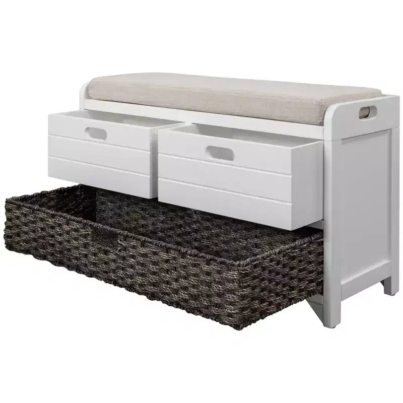 Banc de rangement avec 2 tiroirs et panier amovible, Bois d'acacia, 81 cm (l) x 51 cm (H)