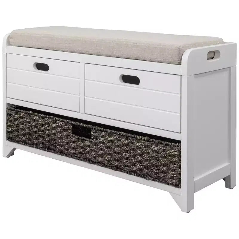 Banc de rangement avec 2 tiroirs et panier amovible, Bois d'acacia, 81 cm (l) x 51 cm (H)