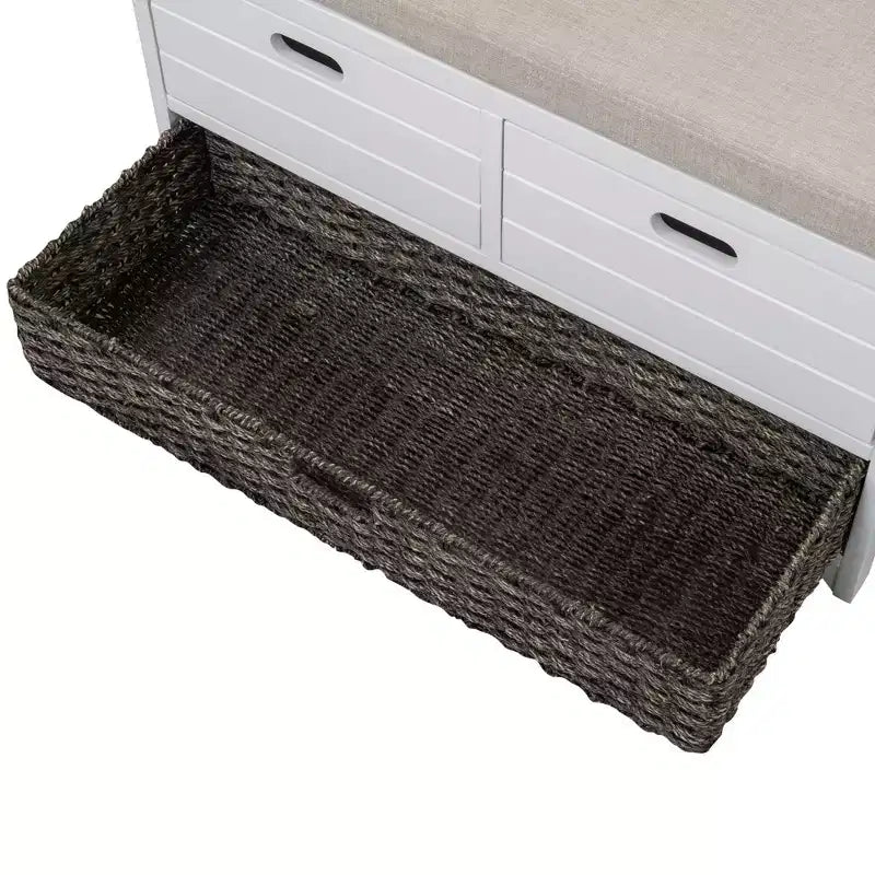 Banc de rangement avec 2 tiroirs et panier amovible, Bois d'acacia, 81 cm (l) x 51 cm (H)