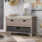 Banc de rangement avec 2 tiroirs et panier amovible, Bois d'acacia, 81 cm (l) x 51 cm (H)