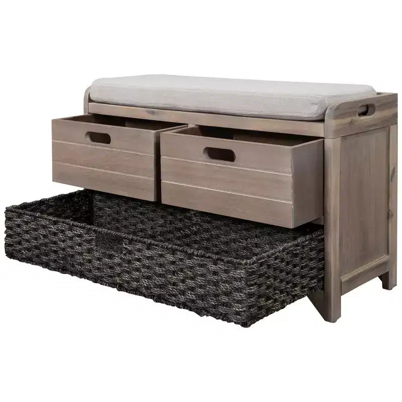 Banc de rangement avec 2 tiroirs et panier amovible, Bois d'acacia, 81 cm (l) x 51 cm (H)