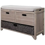 Banc de rangement avec 2 tiroirs et panier amovible, Bois d'acacia, 81 cm (l) x 51 cm (H)