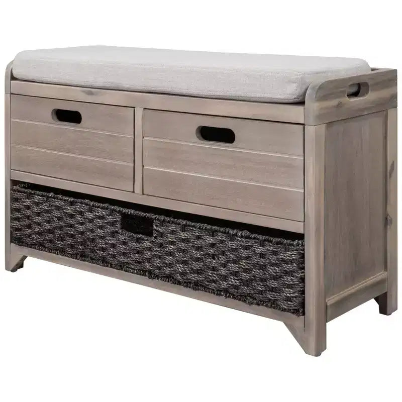 Banc de rangement avec 2 tiroirs et panier amovible, Bois d'acacia, 81 cm (l) x 51 cm (H)