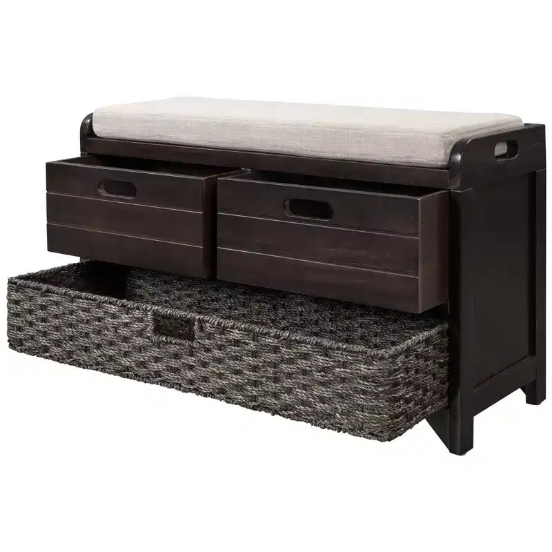 Banc de rangement avec 2 tiroirs et panier amovible, Bois d'acacia, 81 cm (l) x 51 cm (H)