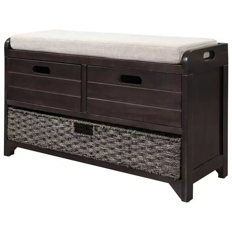 Banc de rangement avec 2 tiroirs et panier amovible, Bois d'acacia, 81 cm (l) x 51 cm (H)