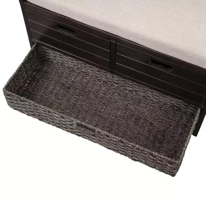 Banc de rangement avec 2 tiroirs et panier amovible, Bois d'acacia, 81 cm (l) x 51 cm (H)