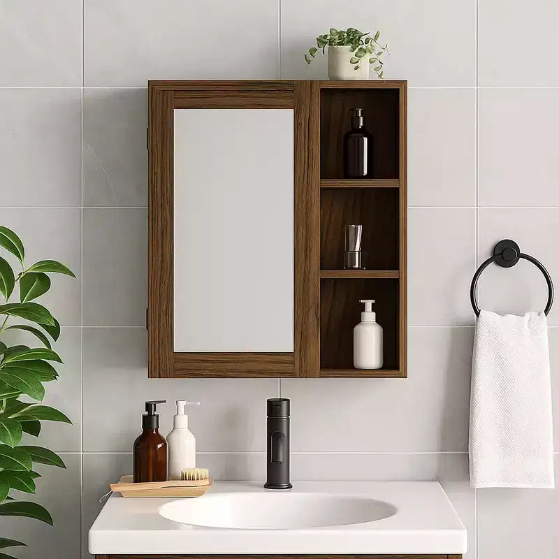 Teamson Home Ellery Removable Medicine Cabinet with Mirror, Open Shelves, Walnut