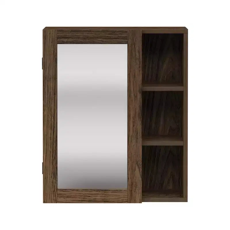 Armoire de toilette avec miroir et étagères ouvertes, Noyer, Moderne du milieu du siècle, MDF