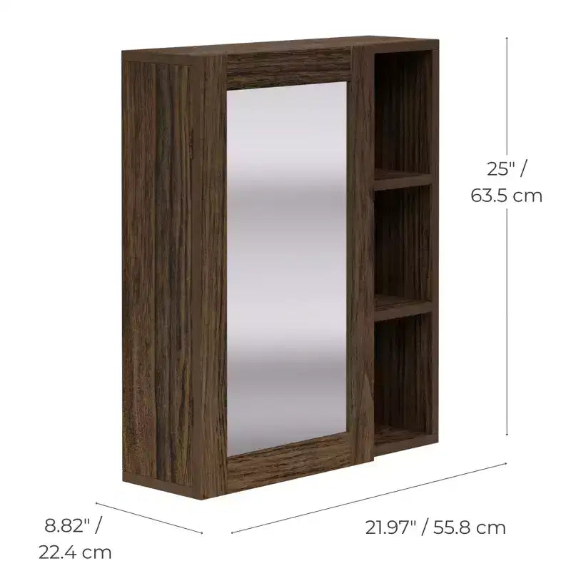 Armoire de toilette avec miroir et étagères ouvertes, Noyer, Moderne du milieu du siècle, MDF