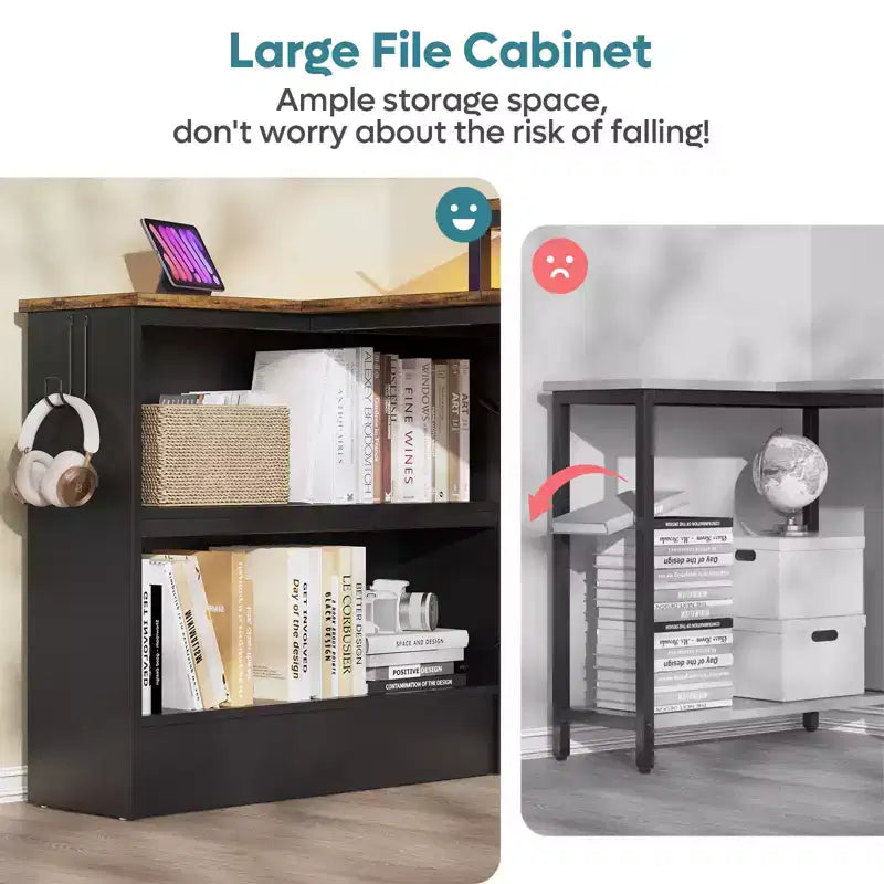 Bureau d'angle en L de 42 pouces avec lumière LED RVB, support d'écran et étagères de rangement