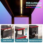 Bureau d'angle en L de 42 pouces avec lumière LED RVB, support d'écran et étagères de rangement