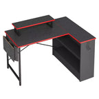 Bureau d'angle en L de 42 pouces avec lumière LED RVB, support d'écran et étagères de rangement