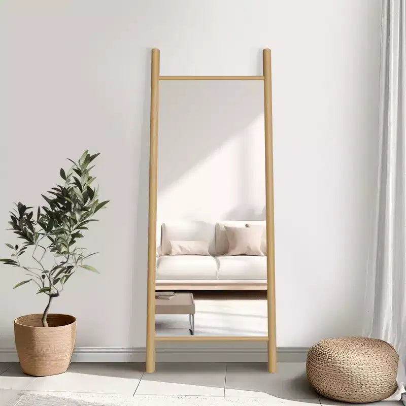 Miroir mural en bois massif de style échelle, 21"L x 64"H, marron, aucun assemblage requis
