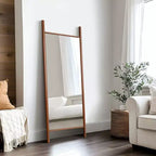 Miroir mural en bois massif de style échelle, 21"L x 64"H, marron, aucun assemblage requis