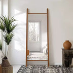Miroir mural en bois massif de style échelle, 21"L x 64"H, marron, aucun assemblage requis