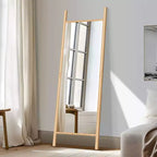 Miroir mural en bois massif de style échelle, 21"L x 64"H, marron, aucun assemblage requis