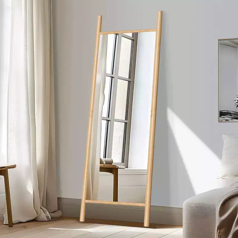 Miroir mural en bois massif de style échelle, 21"L x 64"H, marron, aucun assemblage requis
