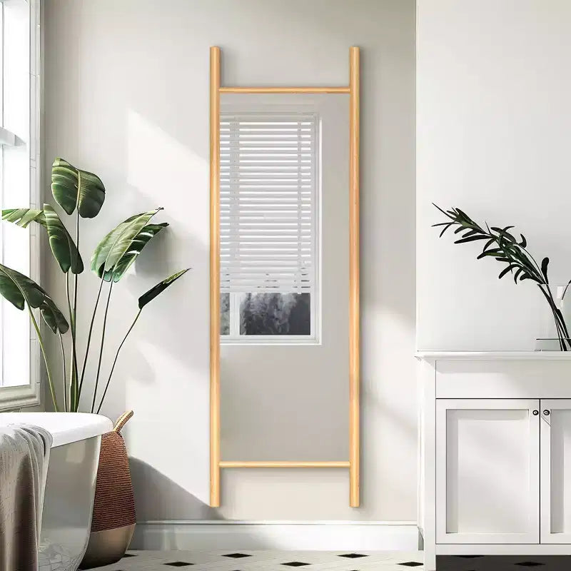 Miroir mural en bois massif de style échelle, 21"L x 64"H, marron, aucun assemblage requis