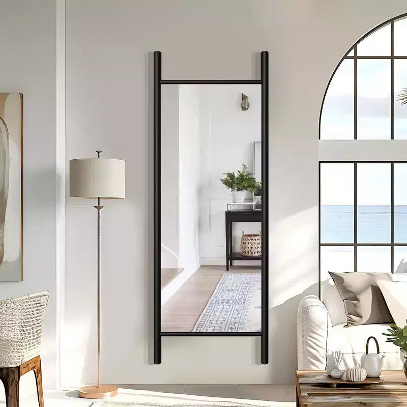 Miroir mural en bois massif de style échelle, 21"L x 64"H, marron, aucun assemblage requis