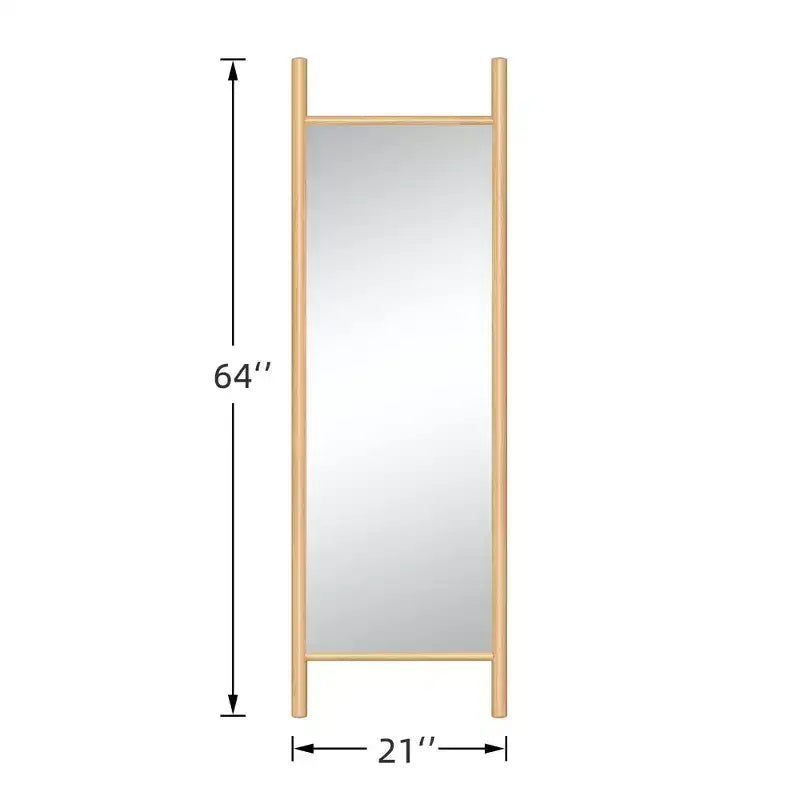 Miroir mural en bois massif de style échelle, 21"L x 64"H, marron, aucun assemblage requis