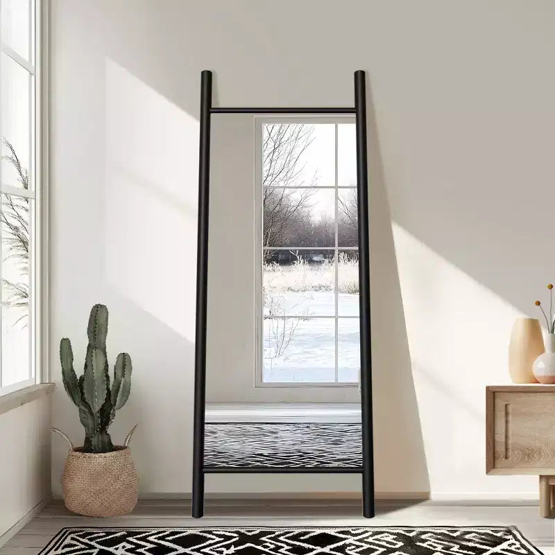Miroir mural en bois massif de style échelle, 21"L x 64"H, marron, aucun assemblage requis