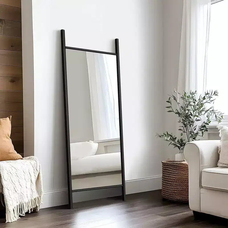 Miroir mural en bois massif de style échelle, 21"L x 64"H, marron, aucun assemblage requis