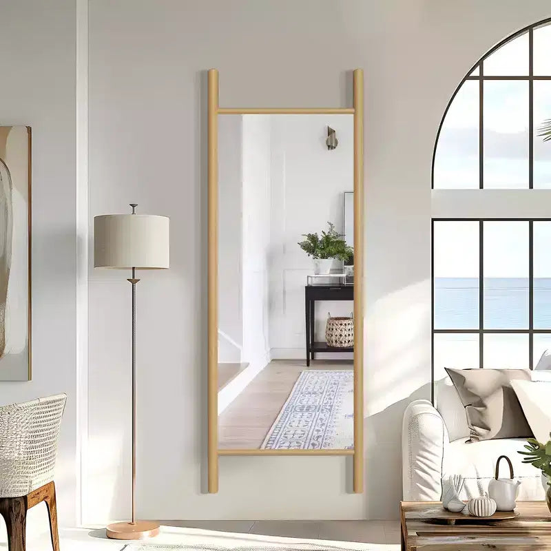 Miroir mural en bois massif de style échelle, 21"L x 64"H, marron, aucun assemblage requis