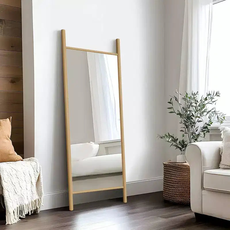 Miroir mural en bois massif de style échelle, 21"L x 64"H, marron, aucun assemblage requis
