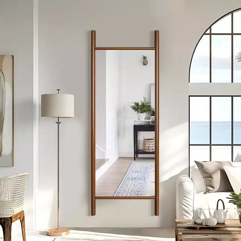Miroir mural en bois massif de style échelle, 21"L x 64"H, marron, aucun assemblage requis