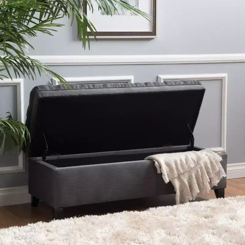 Pouf de rangement contemporain en tissu capitonné, 127 cm L, 2 places, capacité de 136 kg