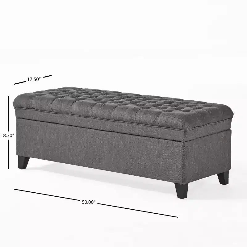 Pouf de rangement contemporain en tissu capitonné, 127 cm L, 2 places, capacité de 136 kg