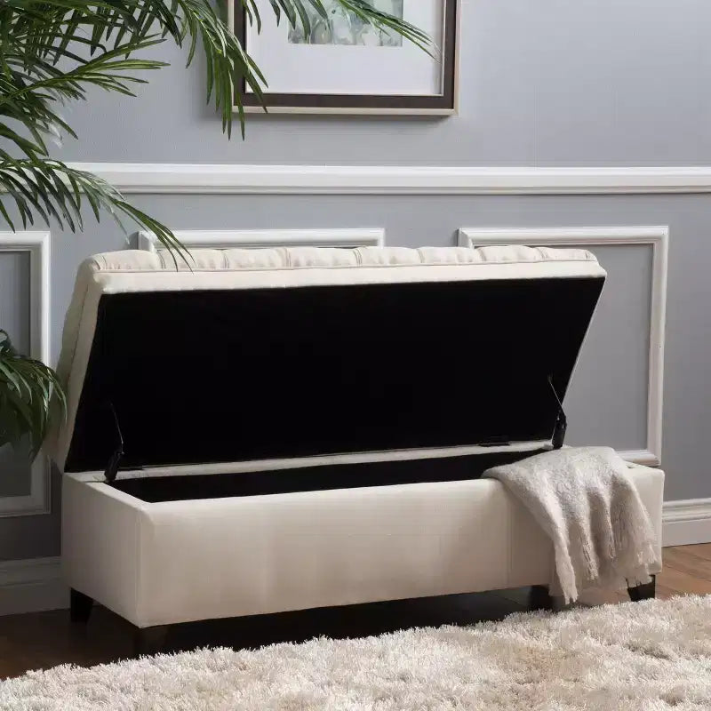 Pouf de rangement contemporain en tissu capitonné, 127 cm L, 2 places, capacité de 136 kg