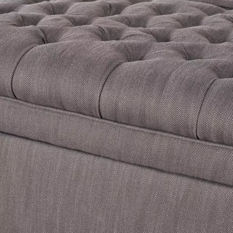 Pouf de rangement contemporain en tissu capitonné, 127 cm L, 2 places, capacité de 136 kg