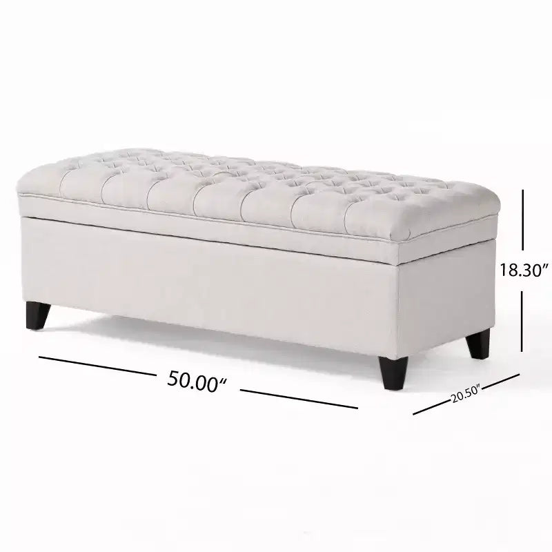 Pouf de rangement contemporain en tissu capitonné, 127 cm L, 2 places, capacité de 136 kg