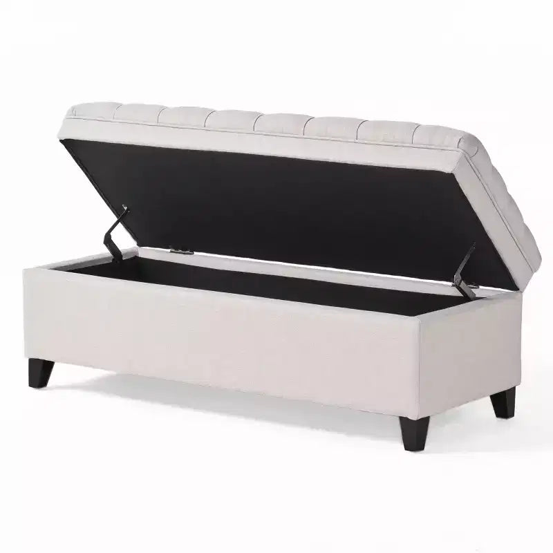 Pouf de rangement contemporain en tissu capitonné, 127 cm L, 2 places, capacité de 136 kg