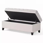Pouf de rangement contemporain en tissu capitonné, 127 cm L, 2 places, capacité de 136 kg
