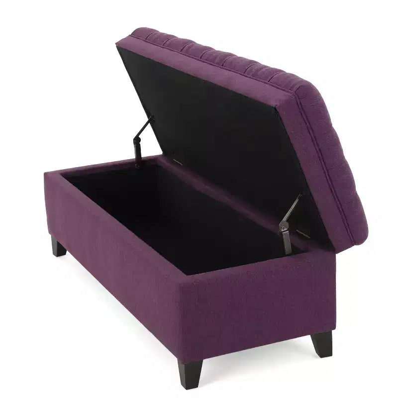 Pouf de rangement contemporain en tissu capitonné, 127 cm L, 2 places, capacité de 136 kg