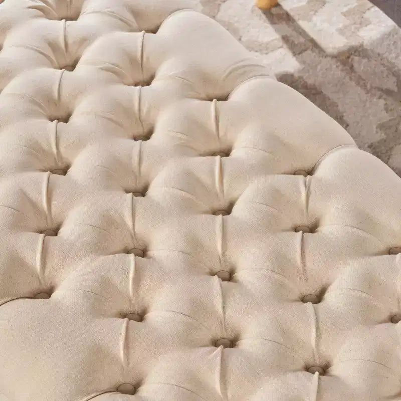 Pouf de rangement contemporain en tissu capitonné, 127 cm L, 2 places, capacité de 136 kg