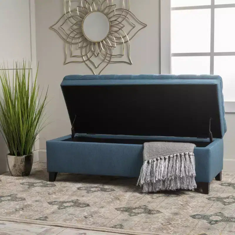 Pouf de rangement contemporain en tissu capitonné, 127 cm L, 2 places, capacité de 136 kg