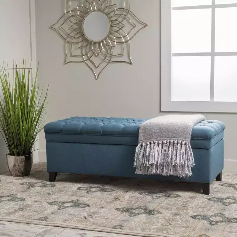 Pouf de rangement contemporain en tissu capitonné, 127 cm L, 2 places, capacité de 136 kg